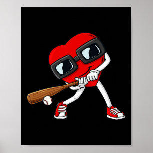 Heart Baseball Valentines Day Fun Boys Girls Kids Poster