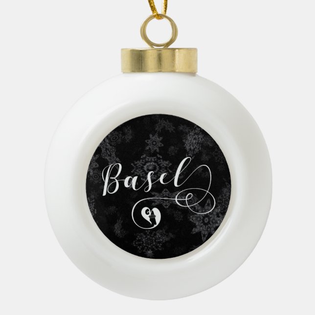 Heart Basel Flag, Basle, Switzerland Ceramic Ball Christmas Ornament (Front)