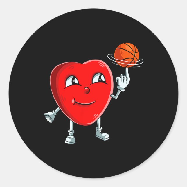 Heart Basketball Player Valentines Day Cute Sports Classic Round Sticker (Front)