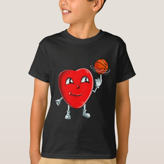 Heart Basketball Player Valentines Day Cute Sports T-Shirt (Front)