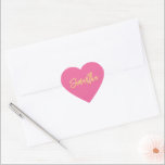 HEART BAT MITZVAH modern pretty pink gold script Sticker<br><div class="desc">by kat massard >>> WWW.SIMPLYSWEETPAPERIE.COM <<< 
Love the design,  but would like to see some changes - another colour scheme,  product,  add a photo or adapted for a different occasion - no worries simply contact me,  kat@simplysweetPAPERIE.com - I am happy to help!</div>