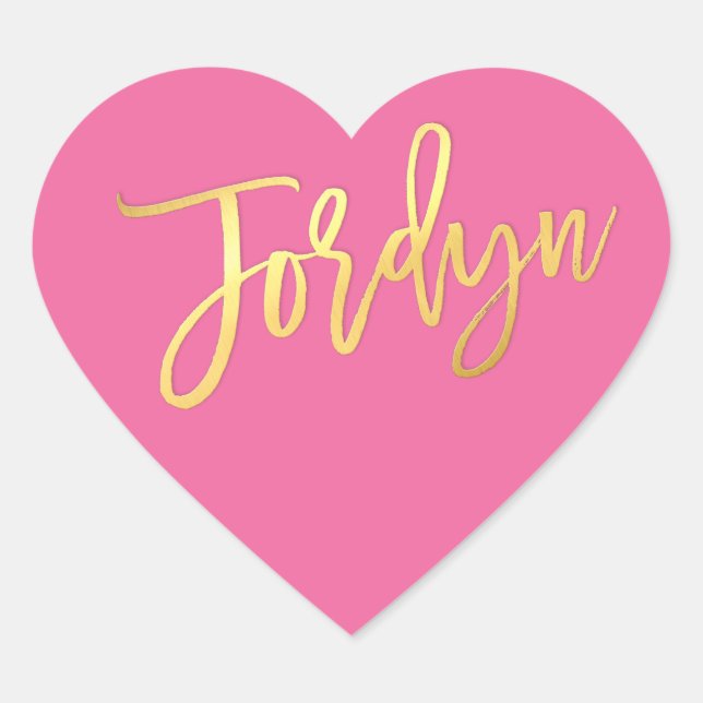 HEART BAT MITZVAH turquoise gold script JORDYN Heart Sticker (Front)