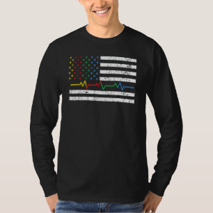 Heart Beat American Flag Rainbow Colours Gay Lesbi T-Shirt