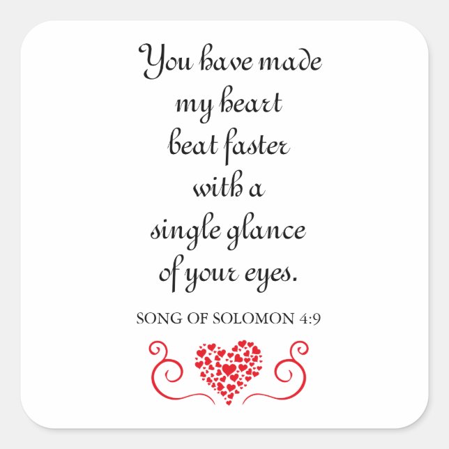 Heart Beat Faster | Romantic Bible Verse Quote Square Sticker (Front)