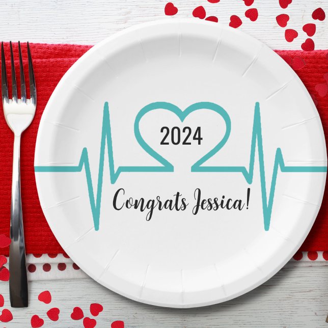 Heart Beat Nurse Medical Healthcare Graduation Paper Plate (Heart Beat Nurse Medical Healthcare Graduation Paper Plates)