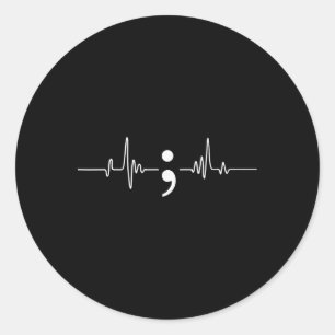 Heart Beat Semicolon Mental Health Awareness Classic Round Sticker