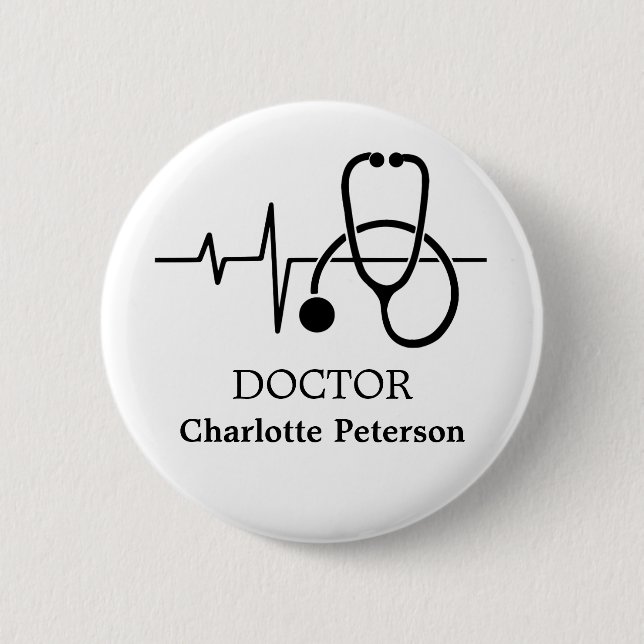 Heart Beat Stethoscope Doctor Name Tag  6 Cm Round Badge (Front)