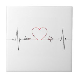 Heart beat with love life inspirational quote ceramic tile