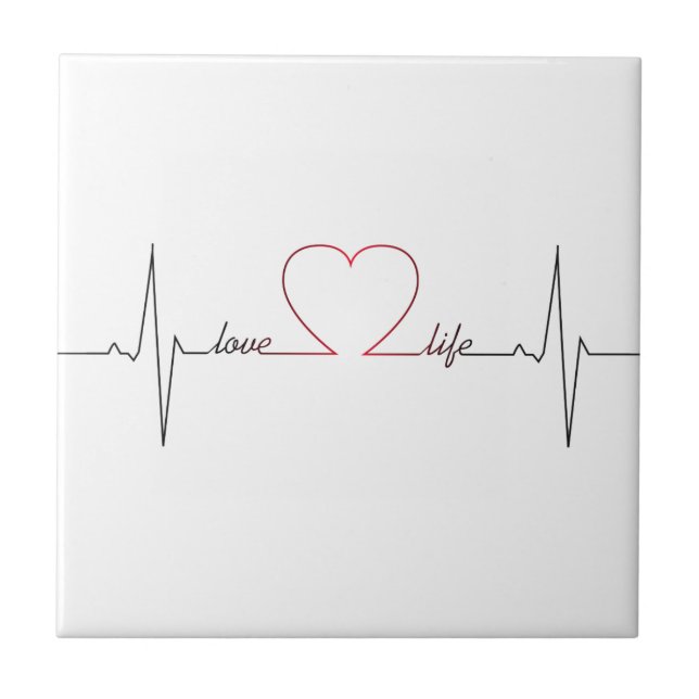 Heart beat with love life inspirational quote ceramic tile (Front)