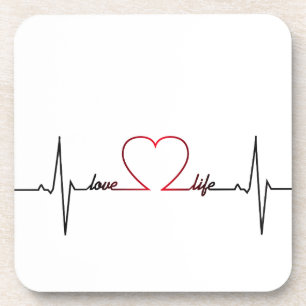 Heart beat with love life inspirational quote coaster