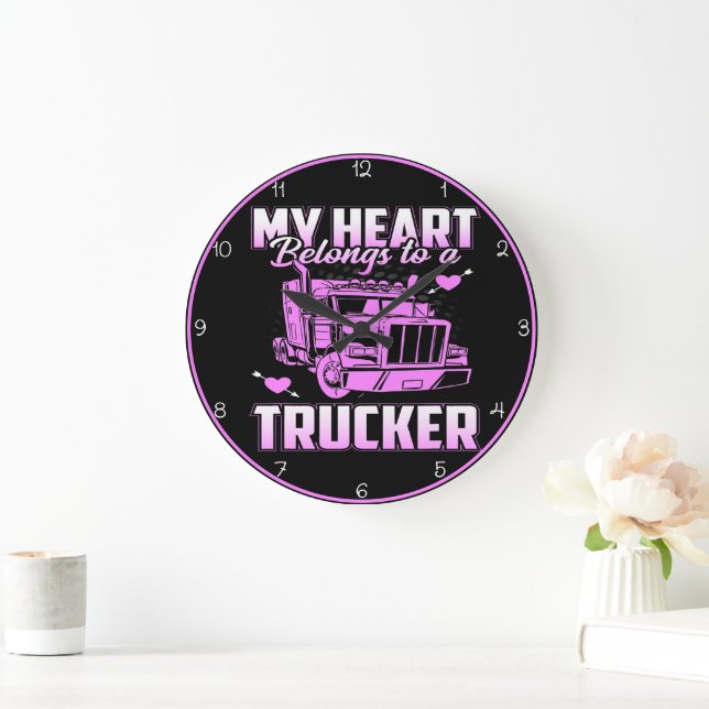 Heart Belongs To A Trucker Large Clock (Home)