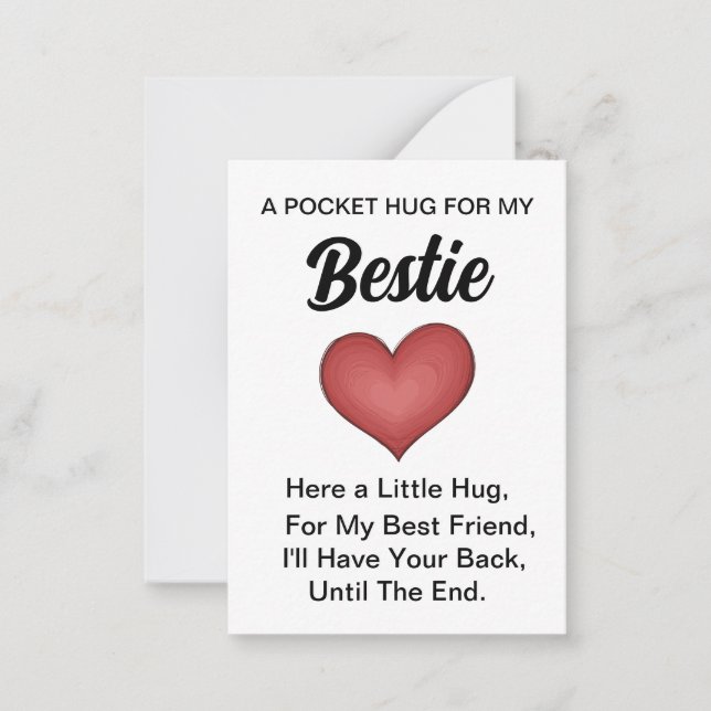 Heart  Bestie Pocket Hug Token, Thinking Of You  Card (Front)