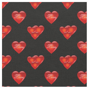 heart/big/small red heart/Love/black print Fabric