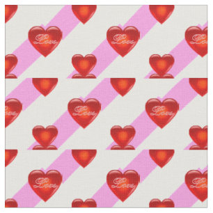 heart/big/small red heart/Love/white pink stripe Fabric