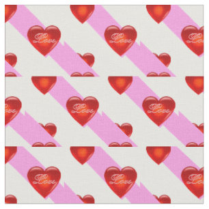 heart/big/small red heart/Love/white pink stripe Fabric