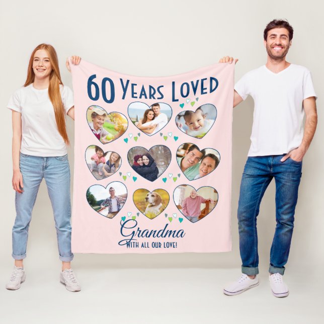 Heart Birthday Photo Collage Fleece Blanket (In Situ)