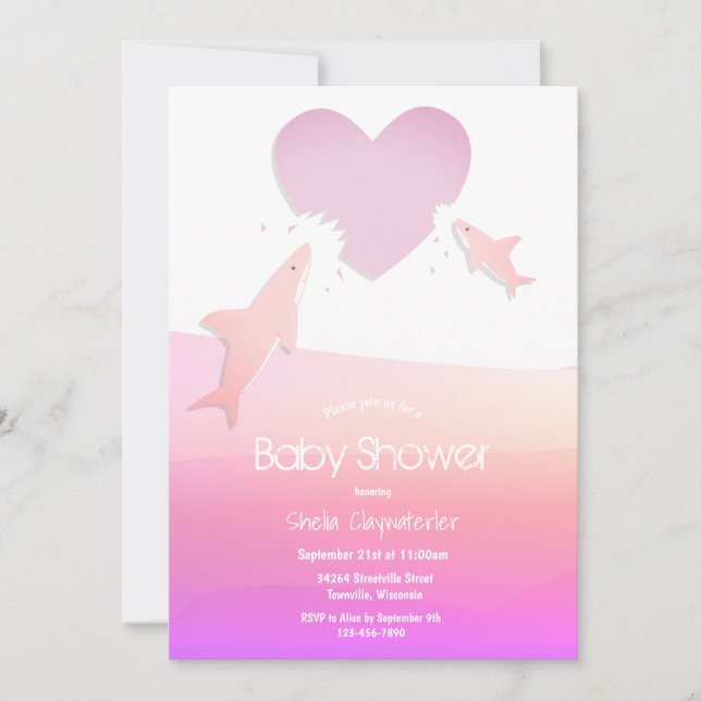 Heart Bites and Pink Sharks Invitation (Front)