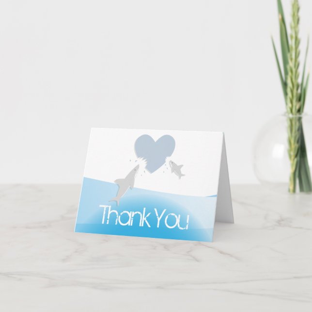 Heart Bites and Sharks | Baby Shower Thank You Card (Front)