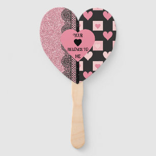 Heart black and pink Halloween Women's Hand Fan