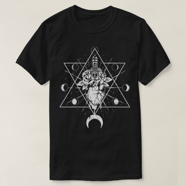 Heart Blackcraft Moon Sword Witchcraft Tattoo Taro T-Shirt (Design Front)