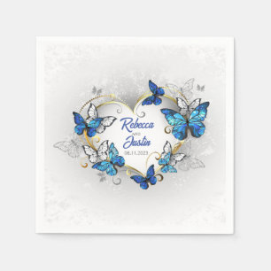 Heart Blue and White butterflies Modern Napkins