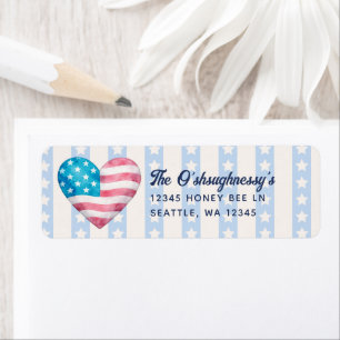 Heart & Blue Stripes & Stars Boy Baby Shower Return Address Label