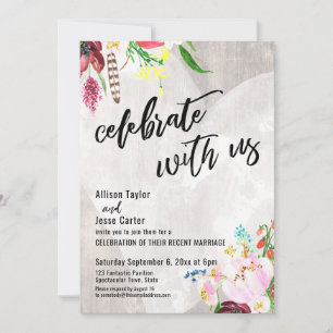 Heart Boho Floral Rustic Wood Celebrate with Us Invitation