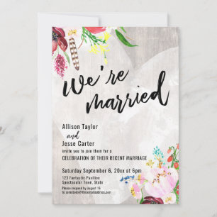 Heart Boho Floral Rustic Wood We're Married Party Invitation