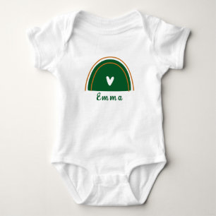 Heart Boho Green Rainbow with Personalised Name Baby Bodysuit