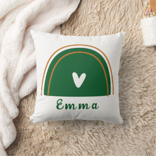 Heart Boho Green Rainbow with Personalised Name Cushion