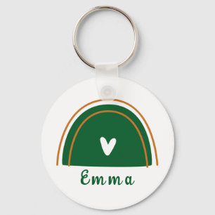 Heart Boho Green Rainbow with Personalised Name Key Ring