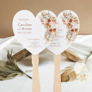 Heart Boho Pampas Grass Floral Terracotta Wedding Hand Fan