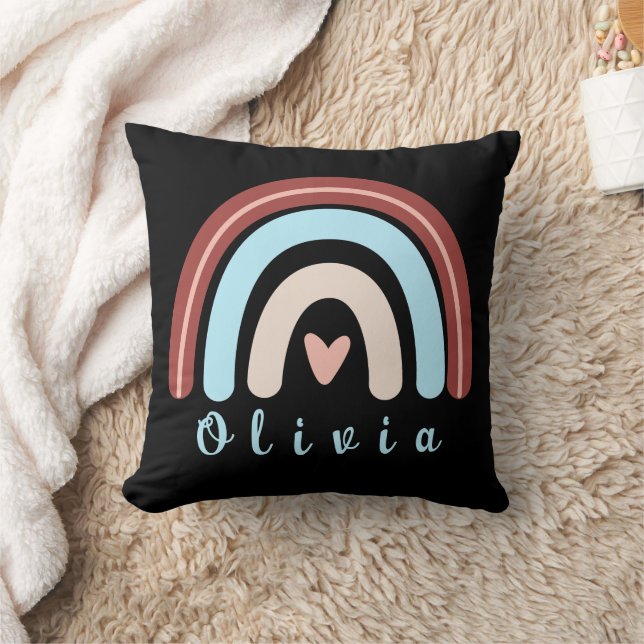 Heart Boho Rainbow with Personalised Name Cushion (Blanket)