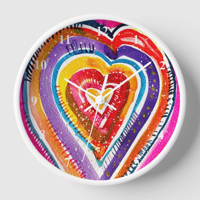 Heart boho watercolor art clock (Front)