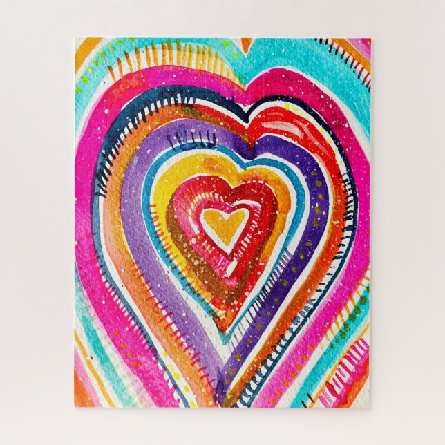 Heart boho watercolor art jigsaw puzzle (Vertical)