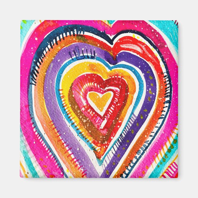 Heart boho watercolor art magnet (Front)