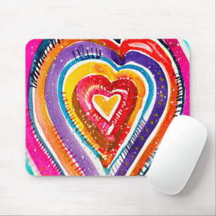 Heart boho watercolor art mouse pad
