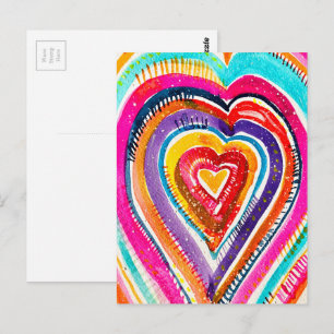 Heart boho watercolor art postcard