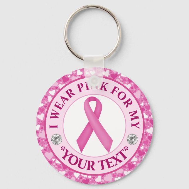 Heart Border Breast Cancer Awareness Design Key Ring (Front)