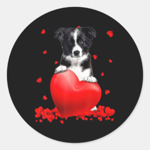 Heart Border Collie Dog Lover Christmas Valentines Classic Round Sticker