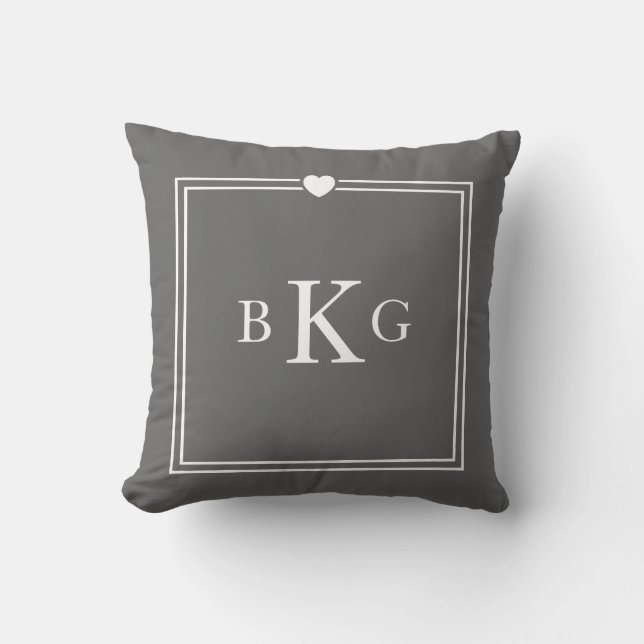 Heart Border Custom Monogram | Dark Grey Cushion (Front)