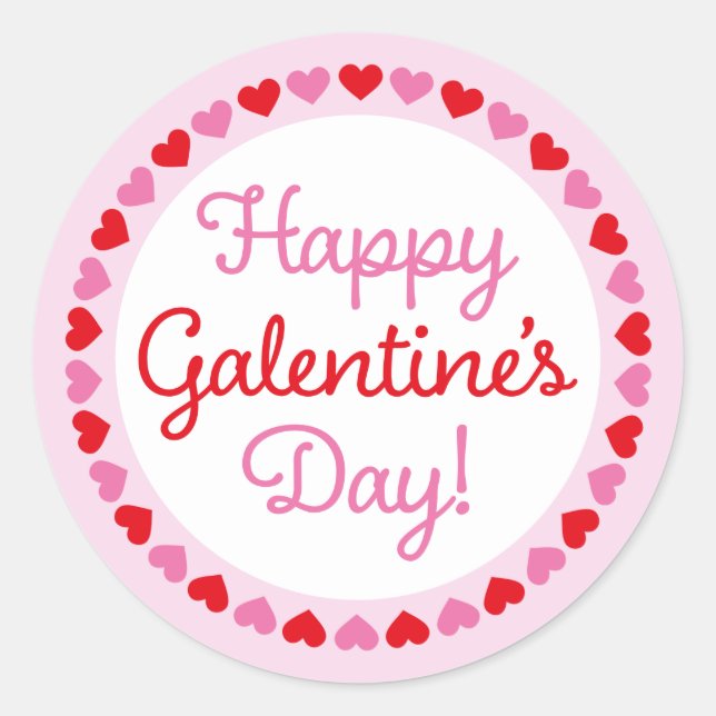 Heart Border Happy Galentine's Day Round Sticker (Front)
