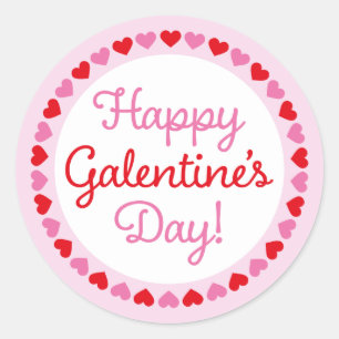 Heart Border Happy Galentine's Day Round Sticker