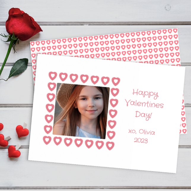 Heart Border Photo Classroom Valentine’s Card (simple hearts valentine )