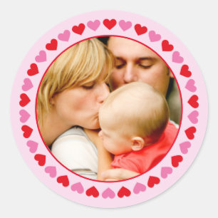 Heart Border Valentine's Day Photo Round Sticker