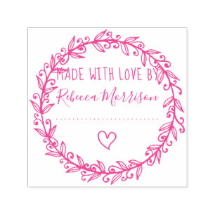 Heart & Botanical Wreath Custom Made With Love Self-inking Stamp