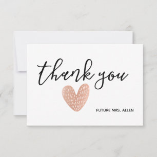 Heart Bridal Shower Flat Thank You Card