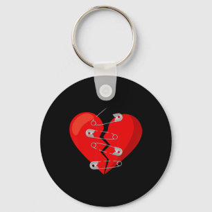 Heart-broken And Safety Pins Anti Valentine Single Key Ring