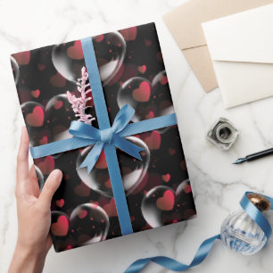 Heart Bubble with Hearts on Black Wrapping Paper