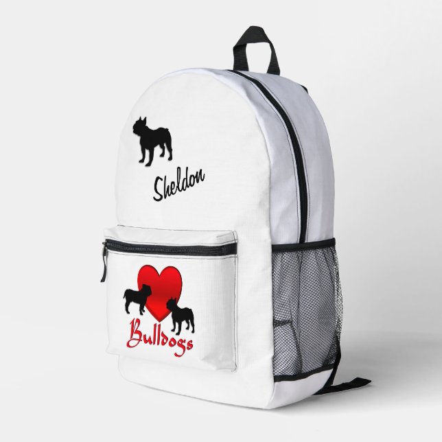 Heart Bulldogs Personalised Script Printed Backpack (Back Corner Right)
